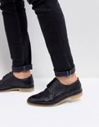 Asos Casual Brogue Shoes In Black Leather With Natural Sole - Black