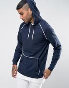 Asos Hoodie With White Piping In Navy - Navy