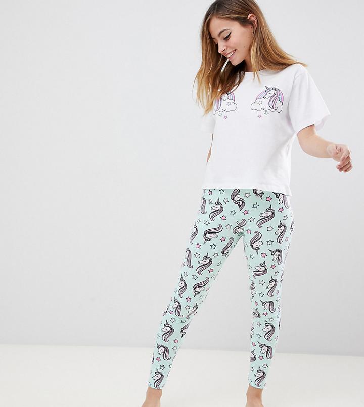 Asos Design Petite Unicorn Pyjama Tee & Legging Set - Multi