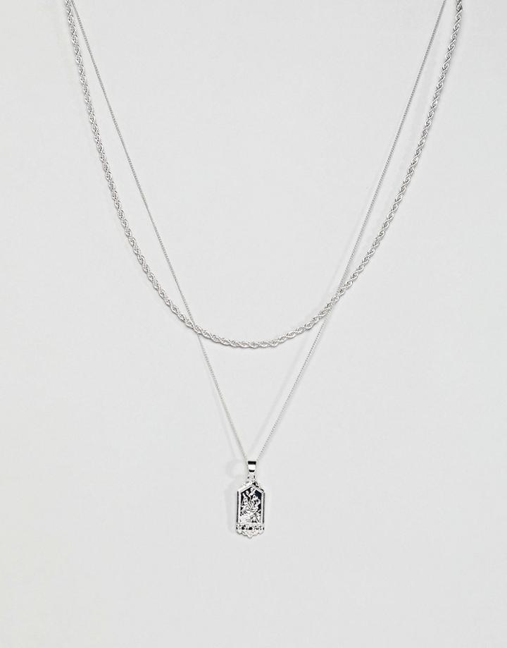 Chained & Able Mico Tag Layer Pendant Necklace With Rope Chain In Silver - Silver