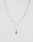 Chained & Able Mico Tag Layer Pendant Necklace With Rope Chain In Silver - Silver