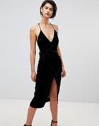 Forever Unique Velvet Wrap Dress - Black