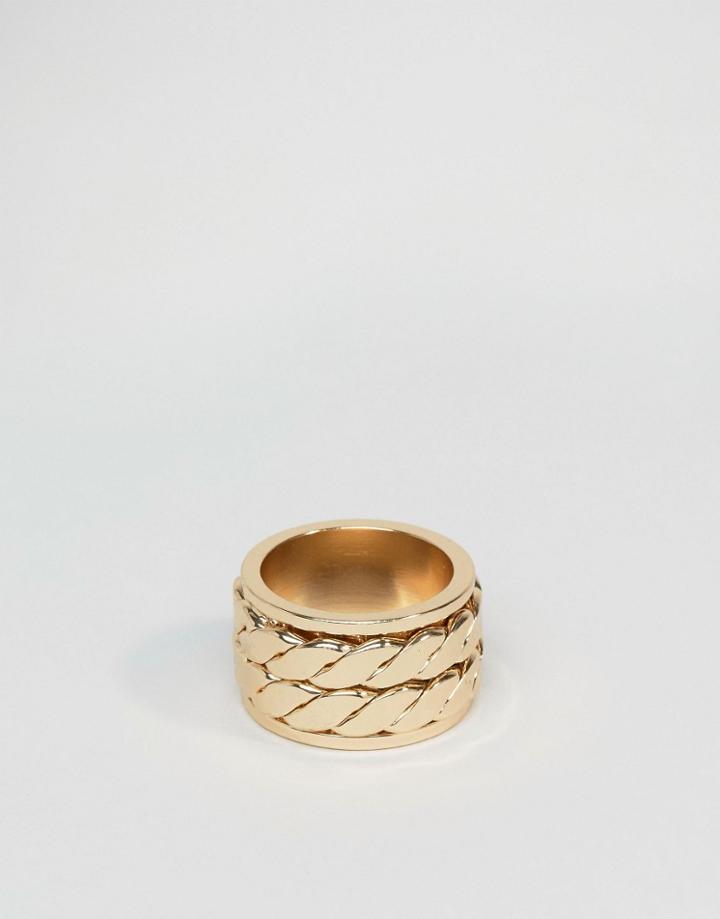 Asos Plaited Look Ring Band In Gold - Gold