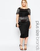 Club L Plus Size Midi Dress With Metallic Lace Panel - Black