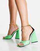 Public Desire Maisie Block Heel Sandals With Anklet Strap In Green