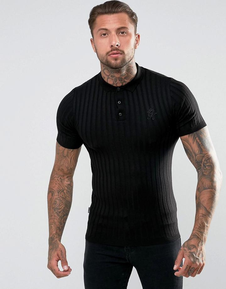 Gym King Muscle Polo T-shirt In Black Rib - Black