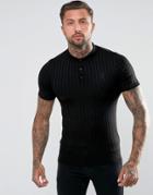 Gym King Muscle Polo T-shirt In Black Rib - Black