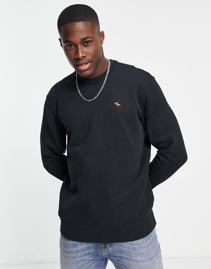 Abercrombie & Fitch 3d Icon Logo Crew Neck Sweatshirt In Black