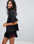Rage Frill Short Sleeve Top - Black