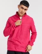 Asos Design Polar Fleece Sweatshirt With Half Zip In Bright Pink
