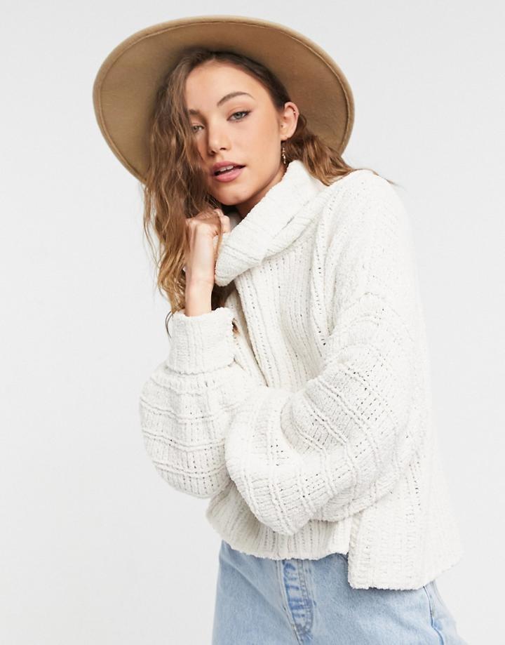 Free People Be Yours Funnel Neck Balloon Sleeve Sweater In Cream-white