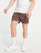 Jack & Jones Intelligence Set Animal Print Drawstring Short In Orange