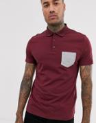 Asos Design Polo Shirt With Contrast Pocket In Burgundy