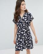 Trollied Dolly Floral Kimono Wrap Front Dress - Navy