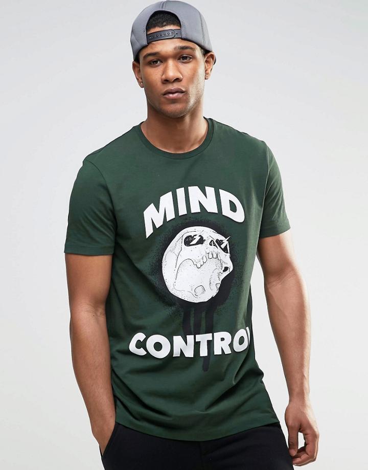 Asos Longliner T-shirt With Skater Skull Chest And Back Print - Green As Sample