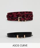 Asos Curve 2 Pack Burgundy Leopard And Plain Waist And Hip Belts - Multi