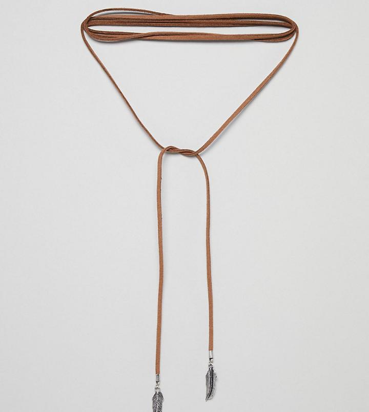 Reclaimed Vintage Inspired Lariat Necklace With Feather Charms Exclusive To Asos - Brown