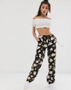 O Mighty Relaxed Pants In Faux Fur Cow Print With Chain Detail