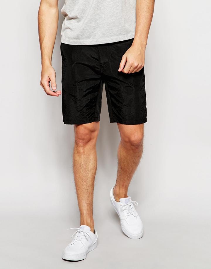 Asos Slim Chino Shorts In Black Nylon - Black