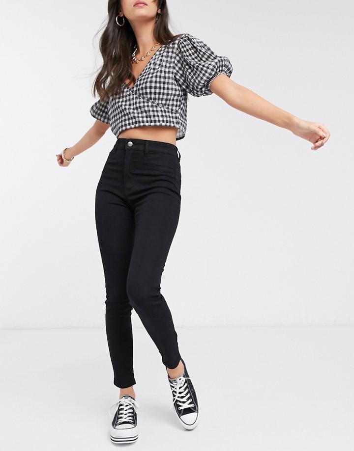 Pull & Bear High Waist Ultra Skinny Jeans In Black