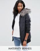 New Look Maternity Faux Fur Collar Padded Jacket - Black