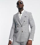 Harry Brown Tall Checked Double Breasted Slim Fit Suit Jacket-gray