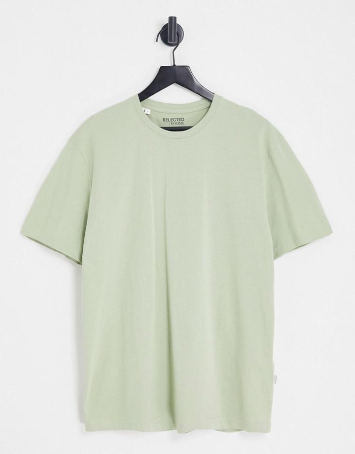 Selected Homme Relaxed Fit T-shirt In Sage-green