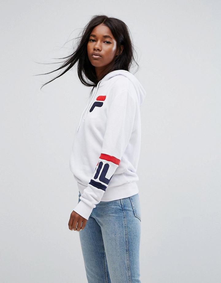 Fila Oversized Boyfriend Hoodie With Chest Logo & Arm Bands - White