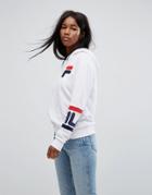 Fila Oversized Boyfriend Hoodie With Chest Logo & Arm Bands - White