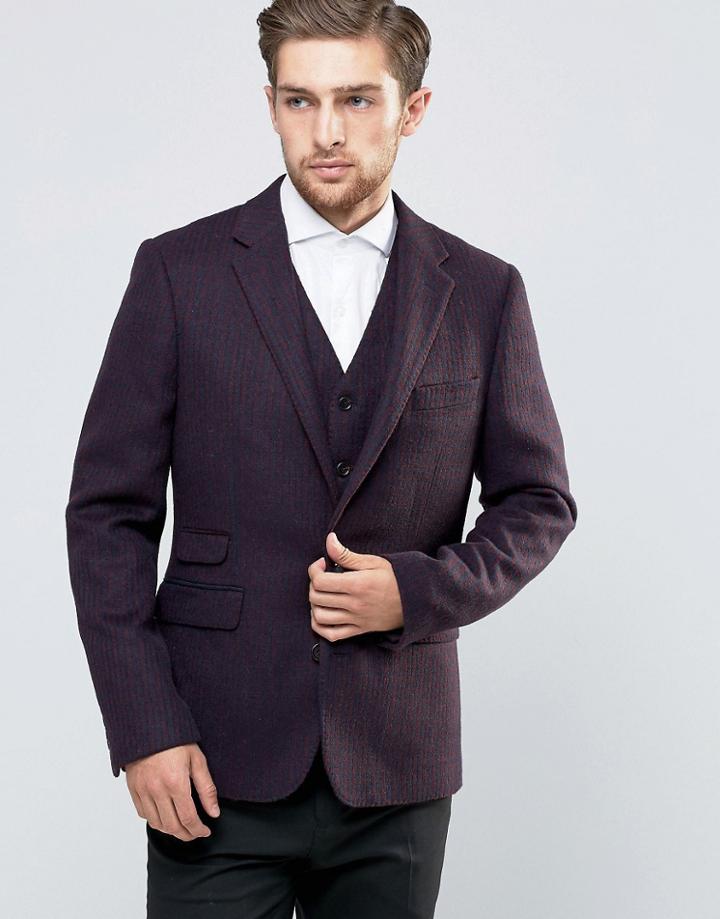 Feraud Heritage Premiun Wool Navy And Burgundy Geo Check Blazer - Navy