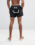 Asos Swim Shorts With Face Print In Short Length - Black