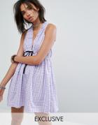 Milk It Vintage Cutout Mini Dress In Gingham - Purple