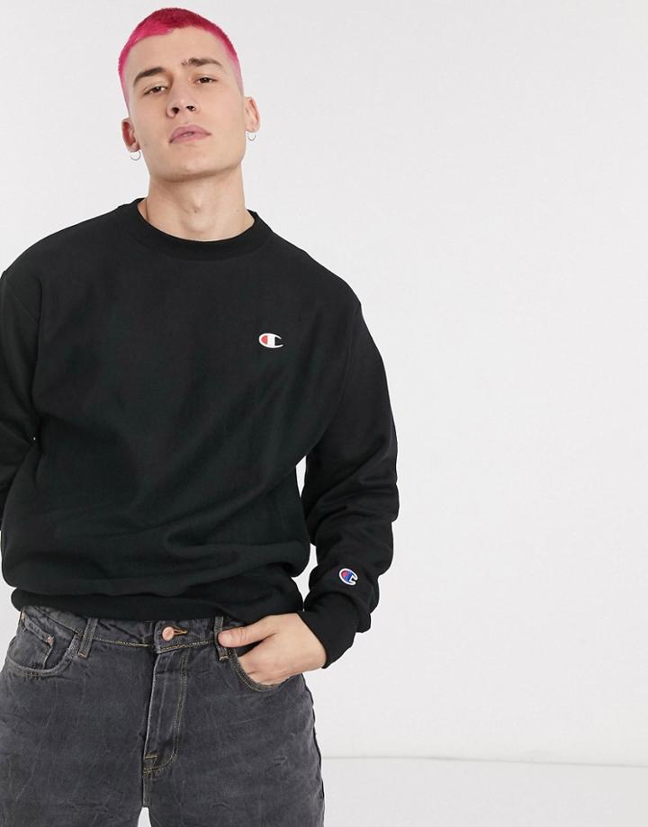 Champion Reverse Weave Small C Sweat In Black