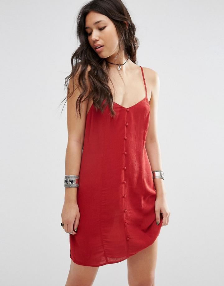 Asos Button Through Sundress - Red