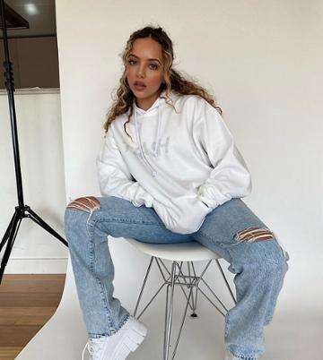 Skinnydip Curve X Jade Thirlwall Relaxed Hoodie With Trash Rhinestone Slogan-white