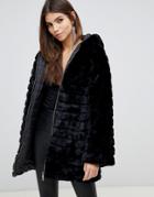 Lipsy Reversible Faux Fur Puffer Jacket With Hood In Black - Black