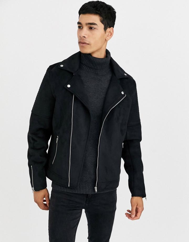Asos Design Faux Suede Biker Jacket In Black