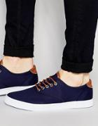 Asos Sneakers In Navy With Tan Trims - Navy