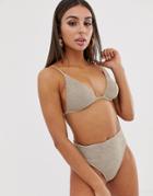 Free Society Mix & Match Crinkle Triangle Bikini Top In Taupe - Gray