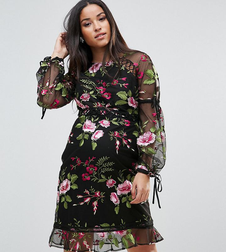 Asos Maternity Rose Embroidered Shift Dress - Black