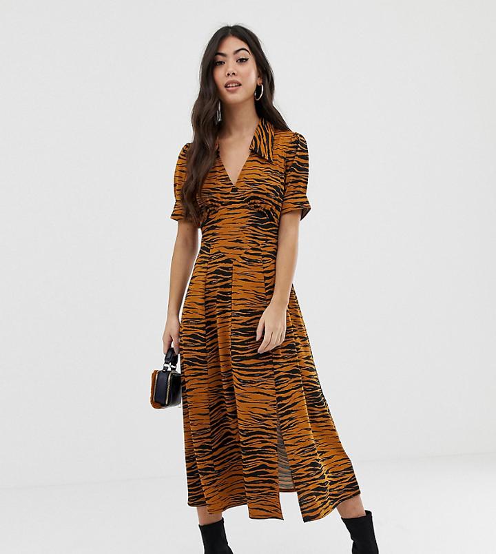 Asos Design Petite Animal Print Midi Tea Dress - Multi