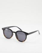Asos Design Round Sunglasses With Tort Fade-multi