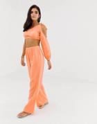Asos Design Wide Leg Beach Pants In Natural Crinkle Fabric Two-piece - Orange