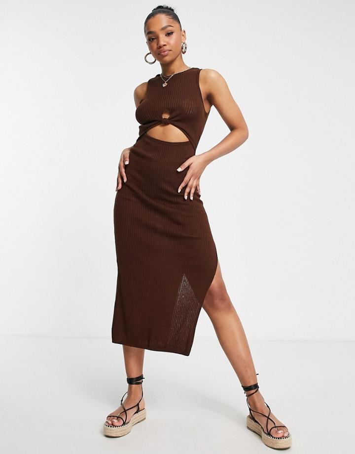 Asos Design Sleeveless Maxi Dress With Cut Out Front In Brown
