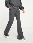 Asos Design Skinny Flared Sweatpants In Ribbed Gray - Part Of A Set-black