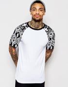 Asos Muscle T-shirt With Geo-tribal Print Raglan Sleeves - White