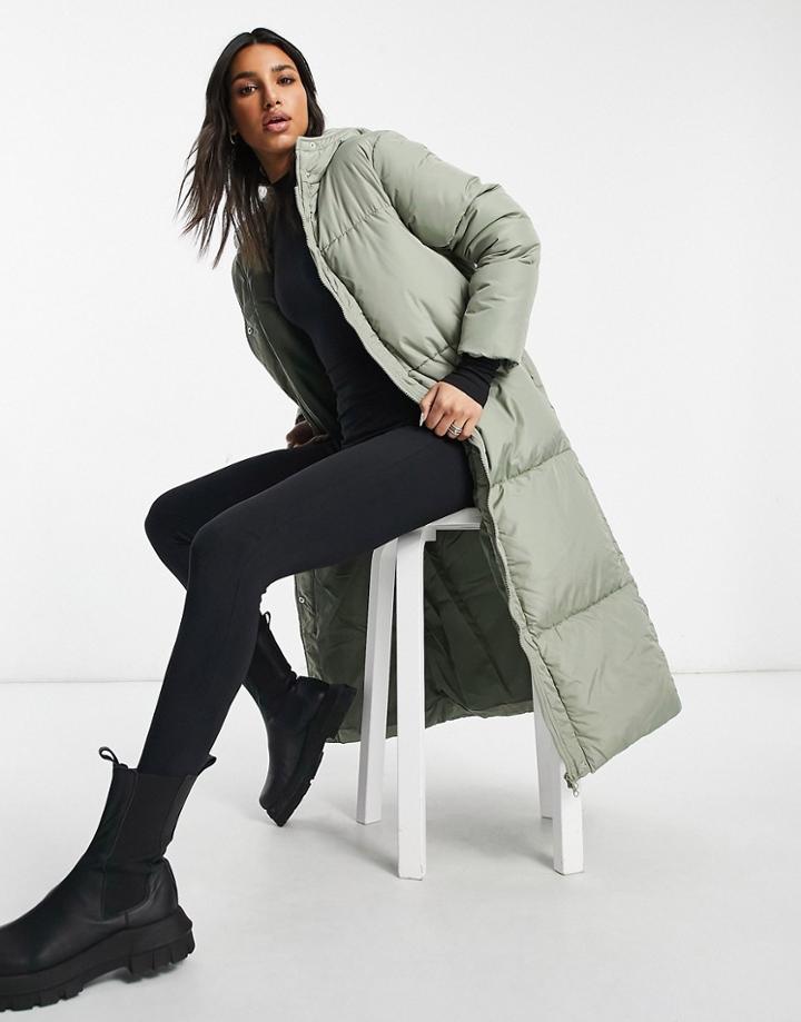 Threadbare Longline Puffer Coat-green