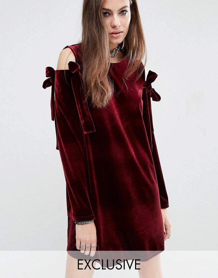 Reclaimed Vintage Velvet Dress With Extreme Bows - Red