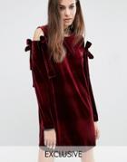 Reclaimed Vintage Velvet Dress With Extreme Bows - Red