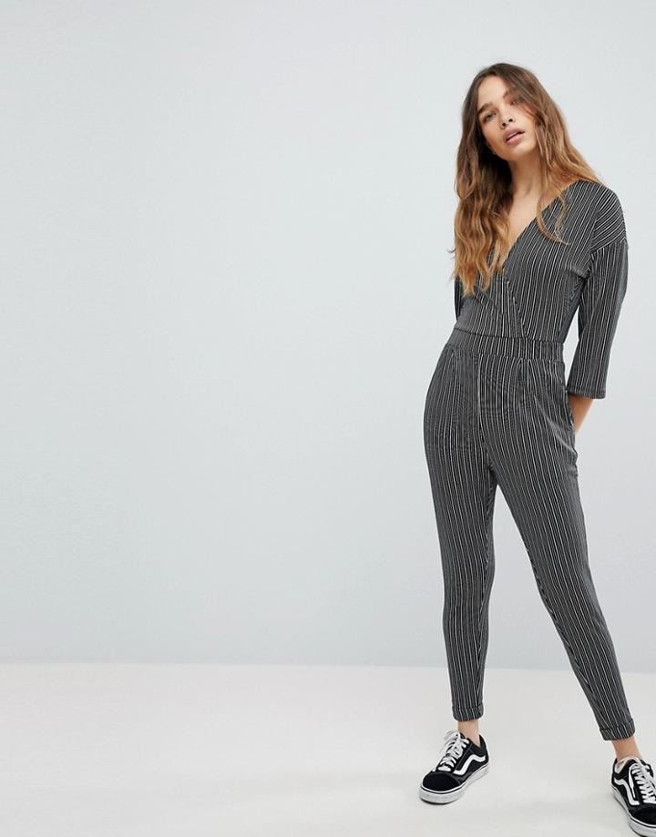 Pull & Bear Cross Front Jumpsuit - Black